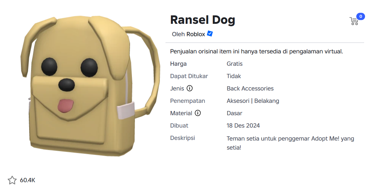 Cara Mendapatkan Dog Backpack Gratis di Roblox