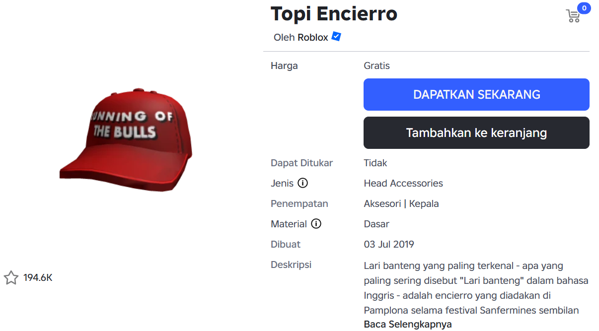 Cara Mendapatkan The Encierro Cap Gratis di Roblox