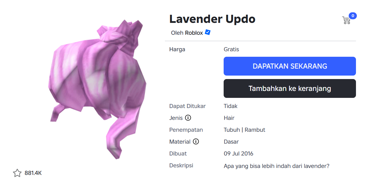 Cara Mendapatkan Lavender Updo Gratis di Roblox